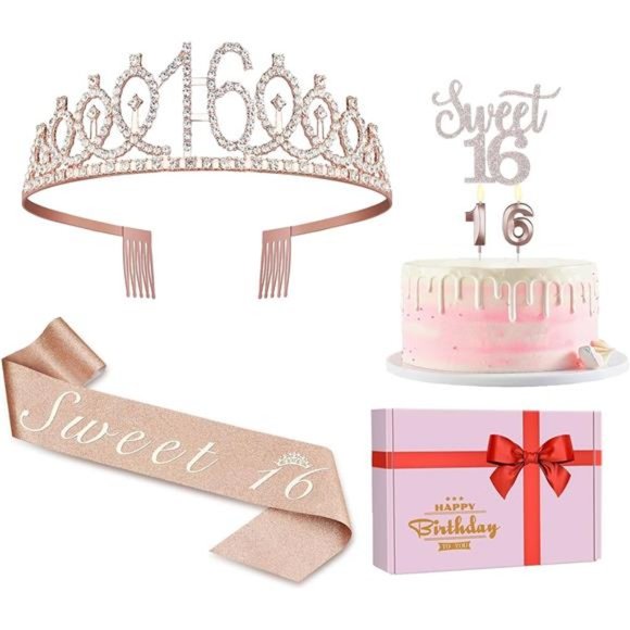 Sweet 16 Birthday Decorations for Girls, Including Sweet 16 Cake Toppers, Crown - Picture 1 of 7